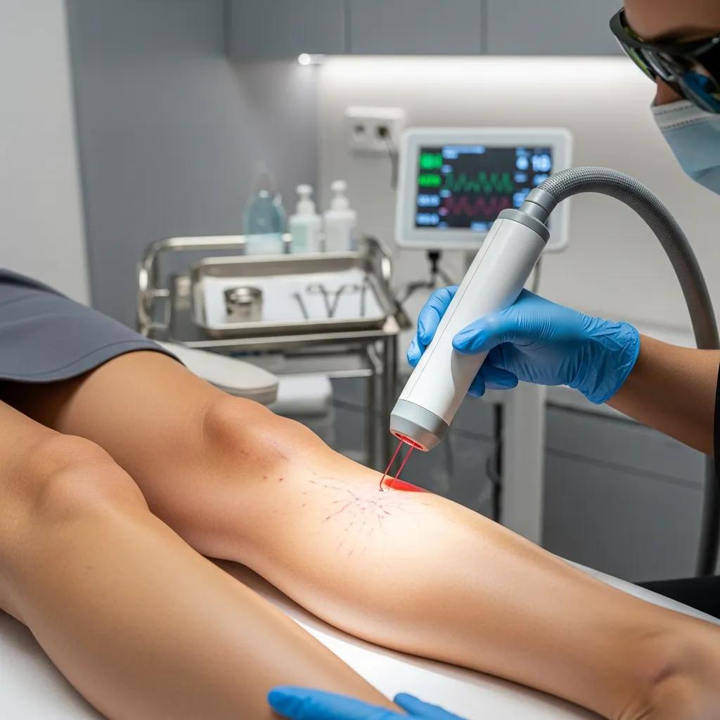 Laser treatment session for spider vein removal in a modern clinic